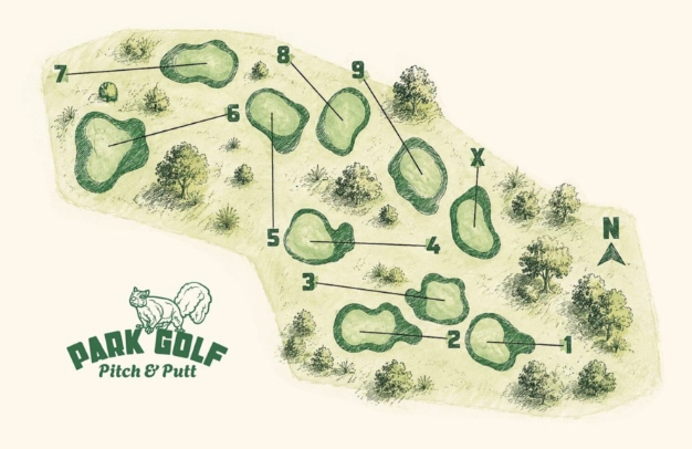 Illustrated map of the Park Golf nine-hole pitch and putt course
